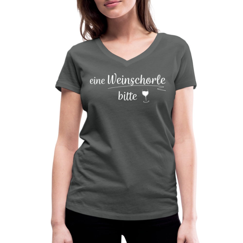eine Weinschorle bitte - Frauen T-Shirt mit V-Ausschnitt aus 100% Bio-Baumwolle - Anthrazit