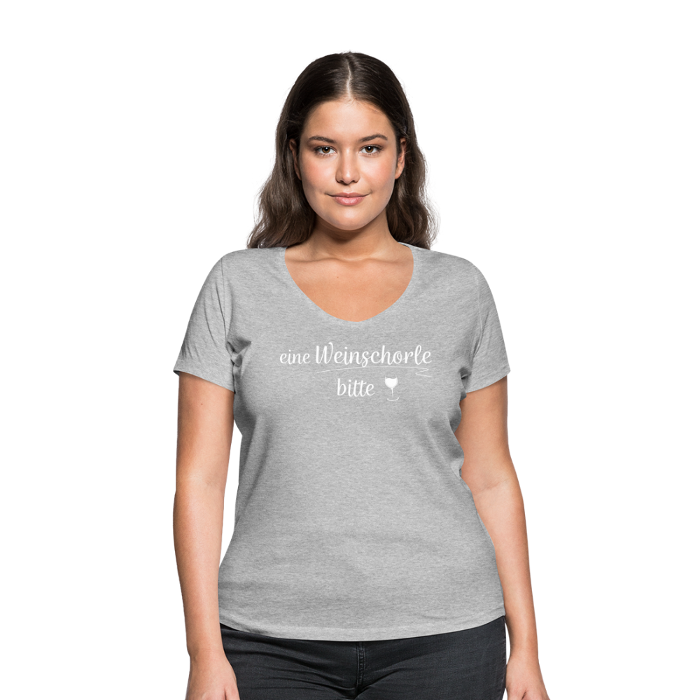 eine Weinschorle bitte - Frauen T-Shirt mit V-Ausschnitt aus 100% Bio-Baumwolle - Grau meliert