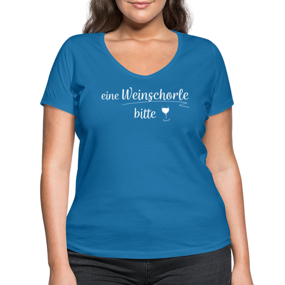 eine Weinschorle bitte - Frauen T-Shirt mit V-Ausschnitt aus 100% Bio-Baumwolle - Pfauenblau