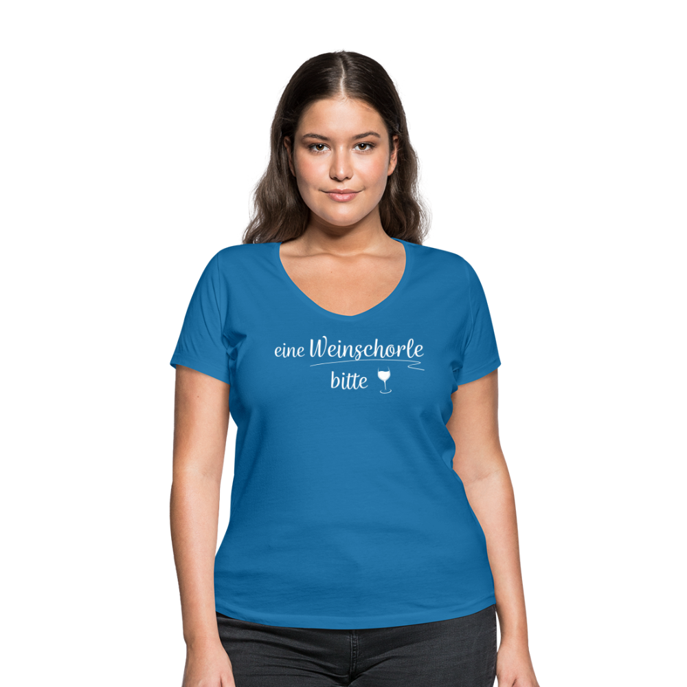 eine Weinschorle bitte - Frauen T-Shirt mit V-Ausschnitt aus 100% Bio-Baumwolle - Pfauenblau