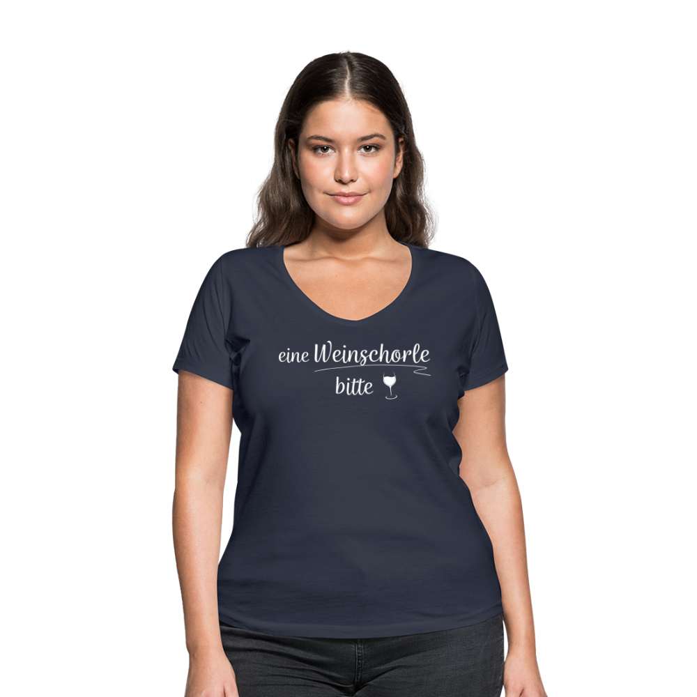 eine Weinschorle bitte - Frauen T-Shirt mit V-Ausschnitt aus 100% Bio-Baumwolle - Navy