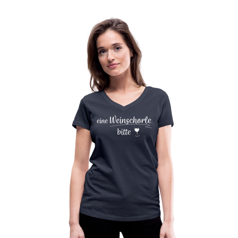 eine Weinschorle bitte - Frauen T-Shirt mit V-Ausschnitt aus 100% Bio-Baumwolle - Navy