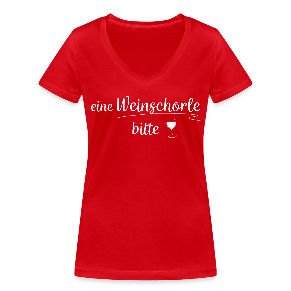 eine Weinschorle bitte - Frauen T-Shirt mit V-Ausschnitt aus 100% Bio-Baumwolle - Rot