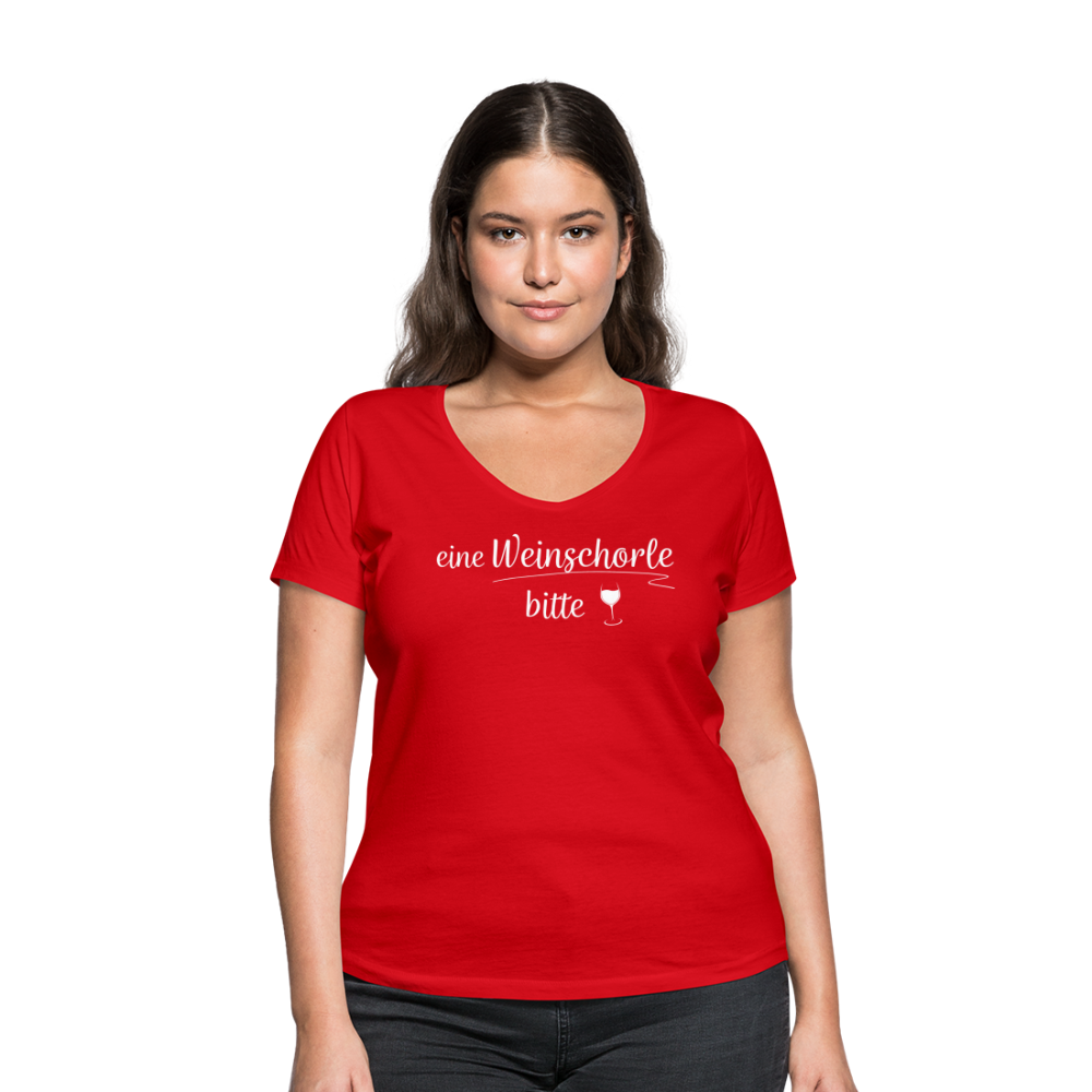 eine Weinschorle bitte - Frauen T-Shirt mit V-Ausschnitt aus 100% Bio-Baumwolle - Rot