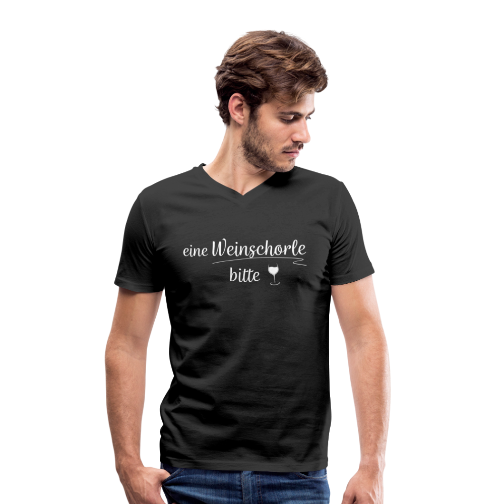 eine Weinschorle bitte - Männer T-Shirt mit V-Ausschnitt aus 100% Bio-Baumwolle - Schwarz