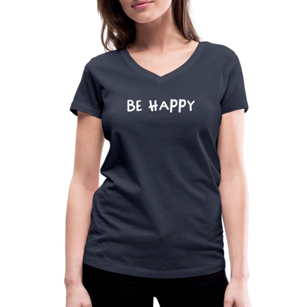 Be Happy - Frauen T-Shirt mit V-Ausschnitt aus 100% Bio-Baumwolle - Navy