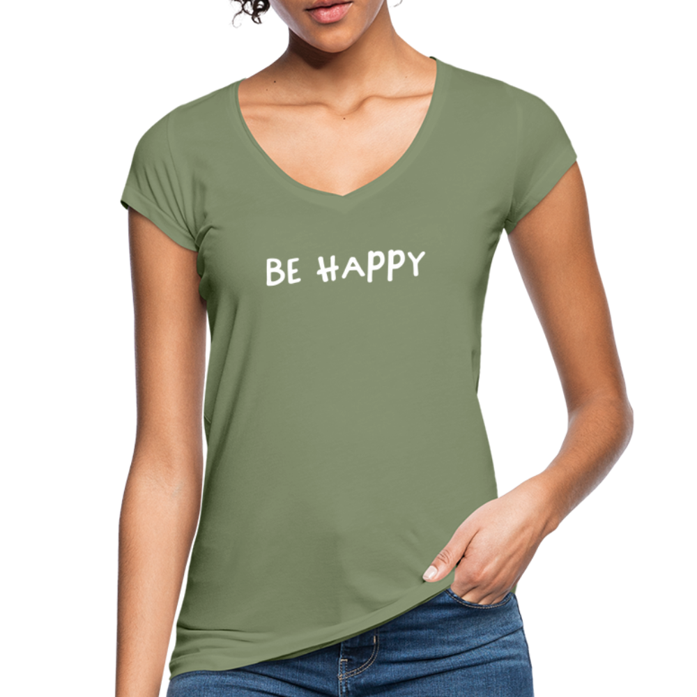 Be Happy - Frauen Vintage T-Shirt - Oliv
