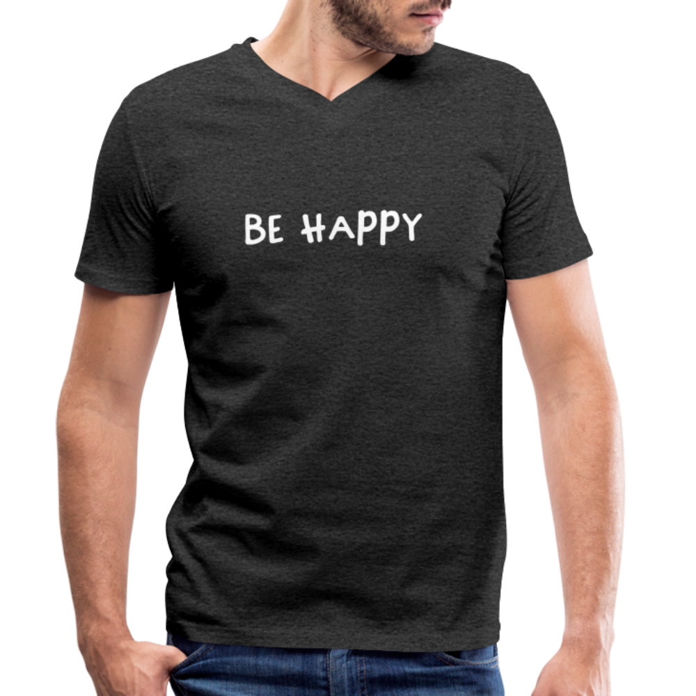 Be Happy - Männer T-Shirt mit V-Ausschnitt aus 100% Bio-Baumwolle - Anthrazit