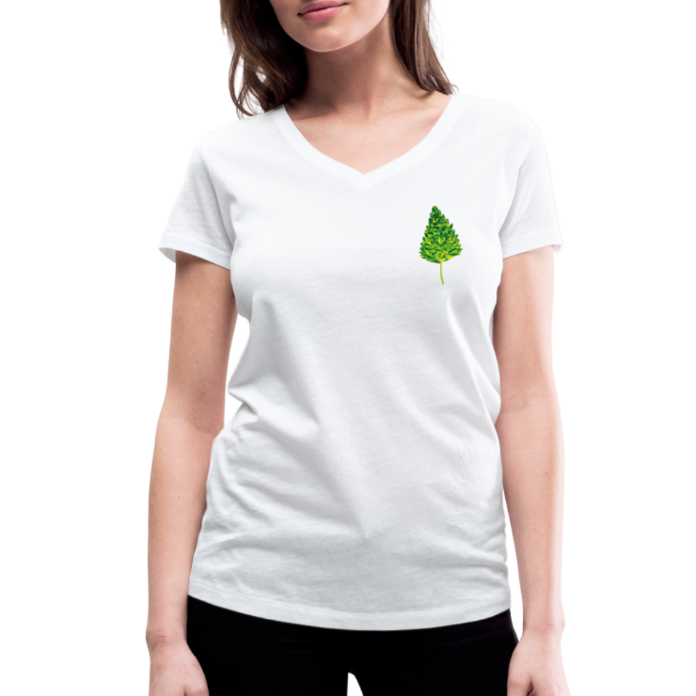 Das Blatt - Frauen T-Shirt mit V-Ausschnitt aus 100% Bio-Baumwolle - weiß