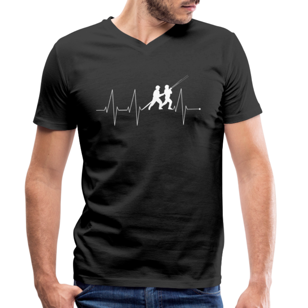 Herzschlag Feuerwehr - Männer T-Shirt mit V-Ausschnitt aus 100% Bio-Baumwolle - Schwarz