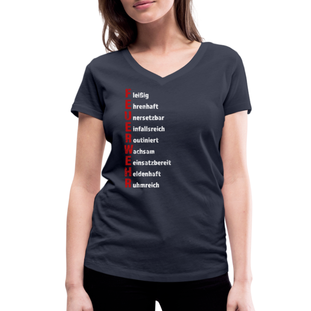 Feuerwehr Schriftzug - Frauen T-Shirt mit V-Ausschnitt aus 100% Bio-Baumwolle - Navy