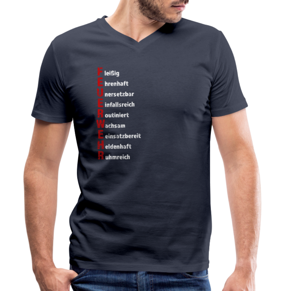 Feuerwehr Schriftzug - Männer T-Shirt mit V-Ausschnitt aus 100% Bio-Baumwolle - Navy