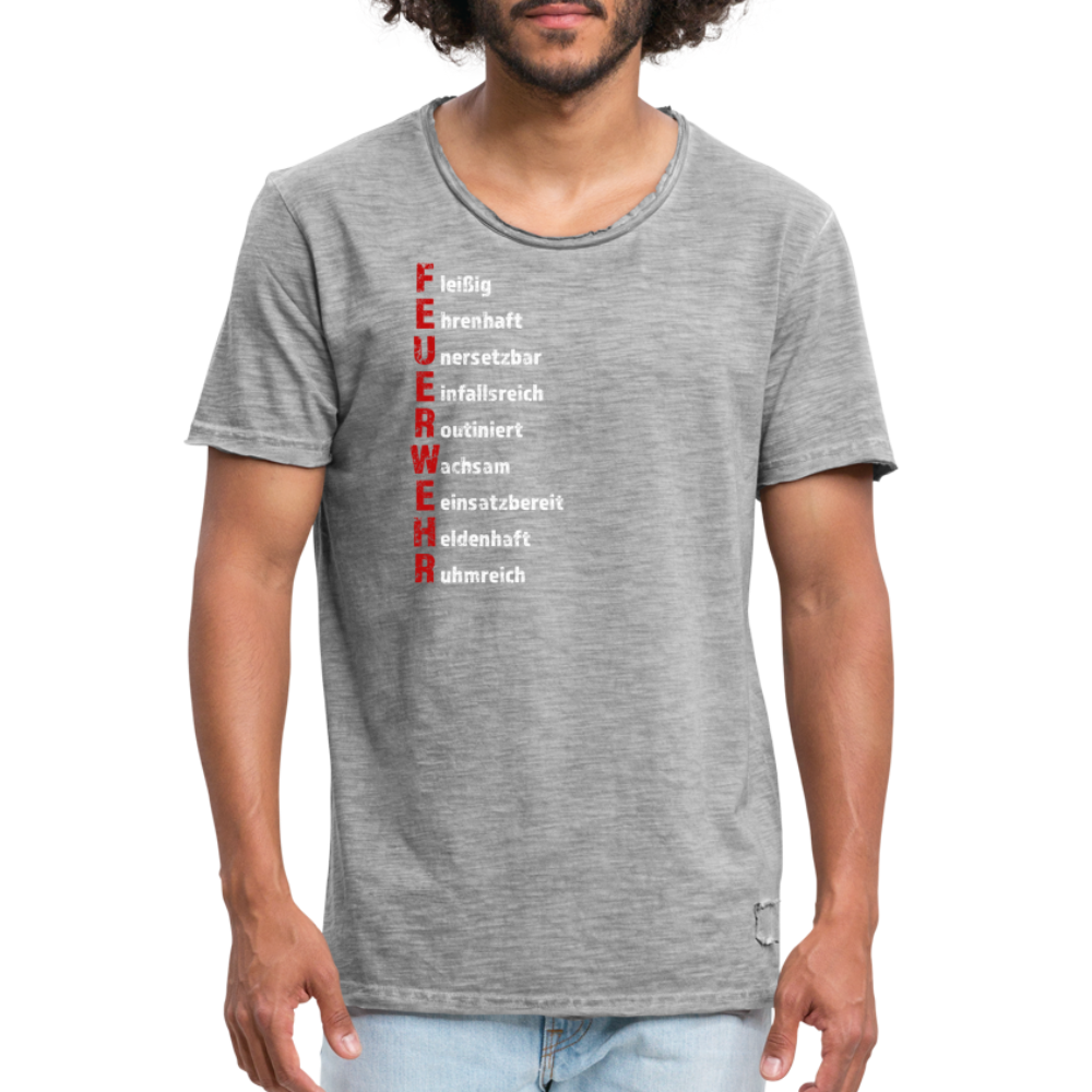 Feuerwehr Schriftzug - Männer Vintage T-Shirt - Vintage Grau