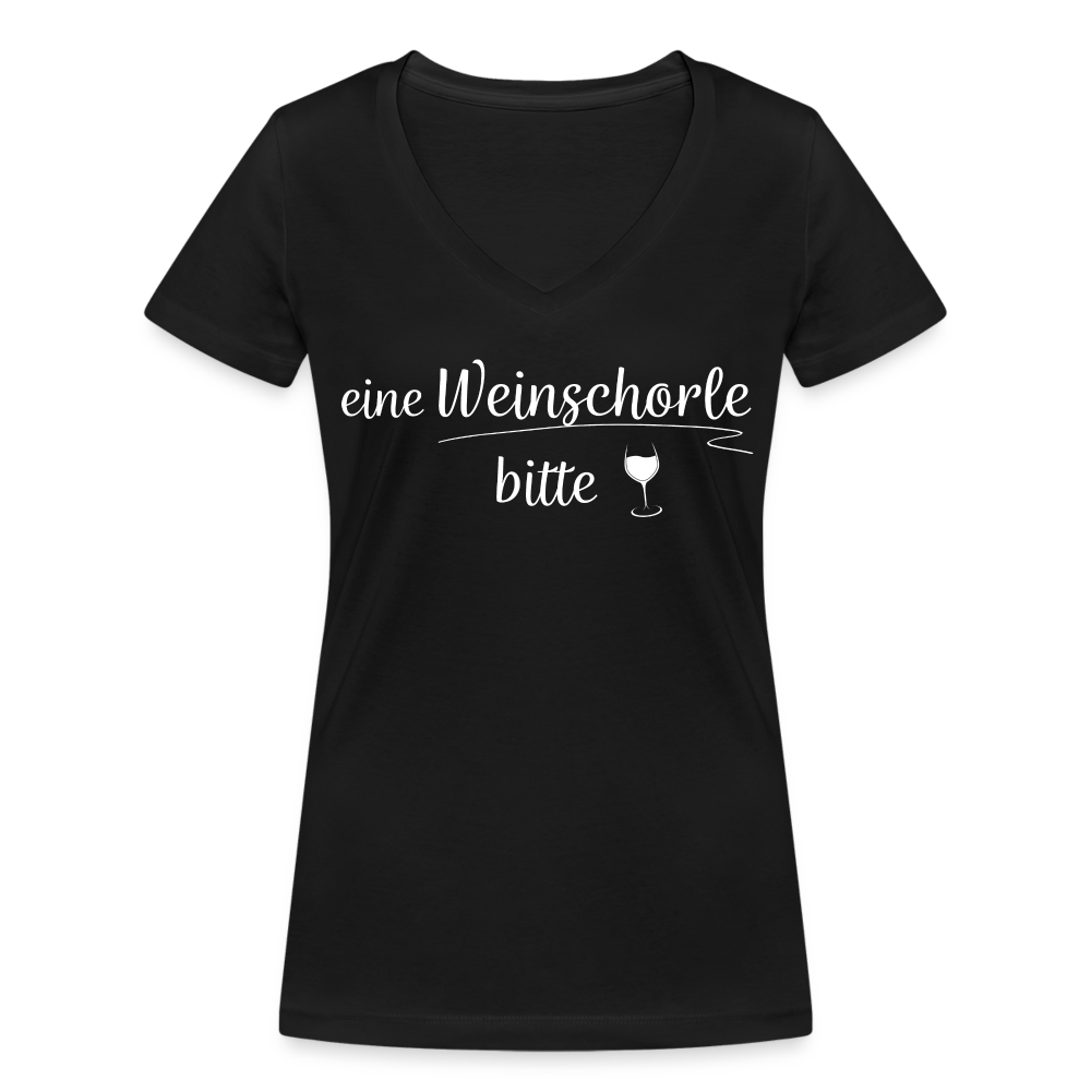 eine Weinschorle bitte - Frauen T-Shirt mit V-Ausschnitt aus 100% Bio-Baumwolle - Schwarz