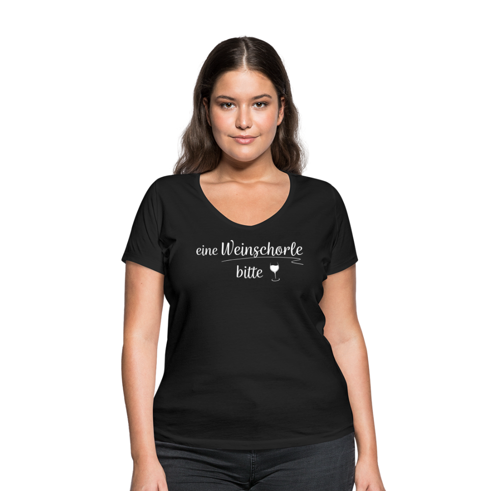 eine Weinschorle bitte - Frauen T-Shirt mit V-Ausschnitt aus 100% Bio-Baumwolle - Schwarz