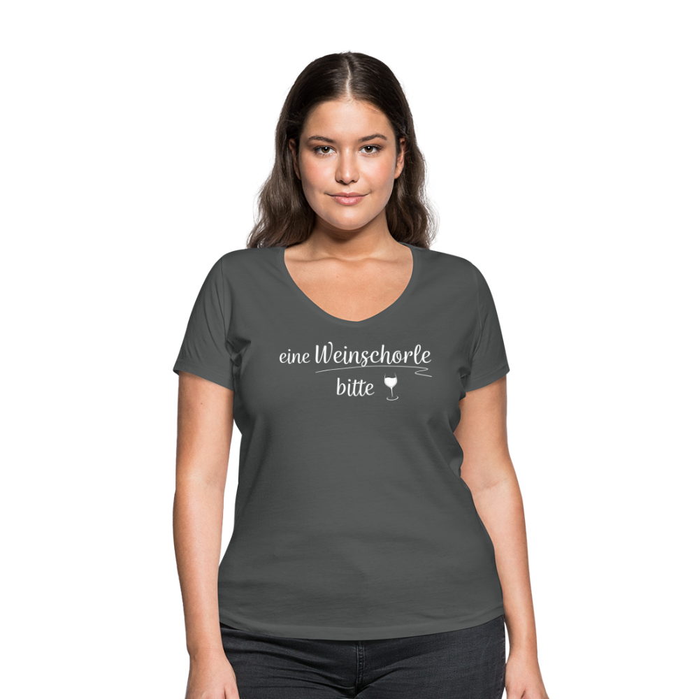 eine Weinschorle bitte - Frauen T-Shirt mit V-Ausschnitt aus 100% Bio-Baumwolle - Anthrazit