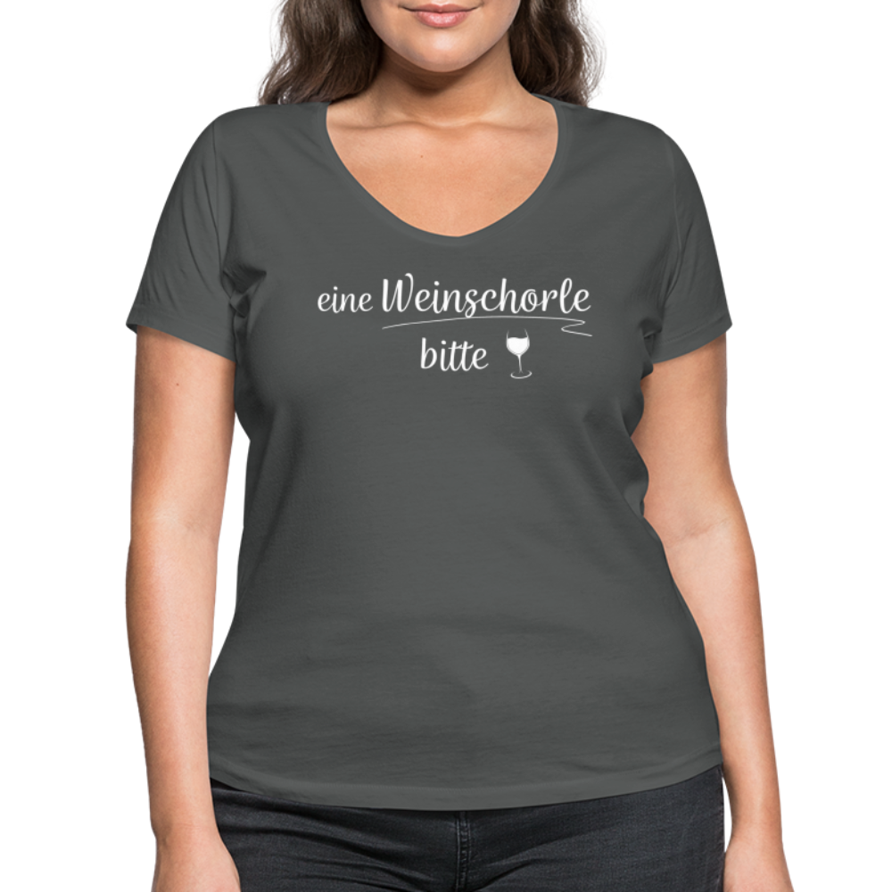 eine Weinschorle bitte - Frauen T-Shirt mit V-Ausschnitt aus 100% Bio-Baumwolle - Anthrazit