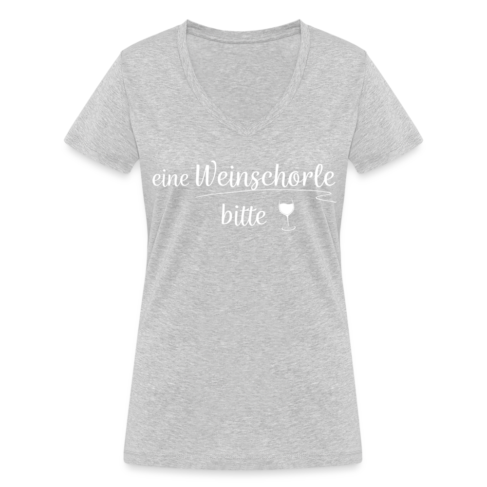 eine Weinschorle bitte - Frauen T-Shirt mit V-Ausschnitt aus 100% Bio-Baumwolle - Grau meliert