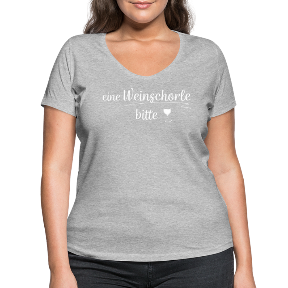eine Weinschorle bitte - Frauen T-Shirt mit V-Ausschnitt aus 100% Bio-Baumwolle - Grau meliert