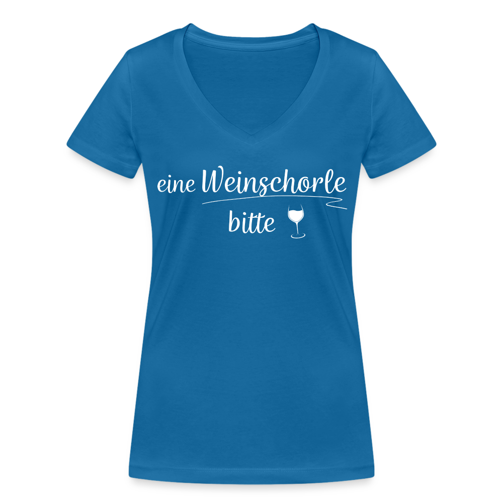eine Weinschorle bitte - Frauen T-Shirt mit V-Ausschnitt aus 100% Bio-Baumwolle - Pfauenblau