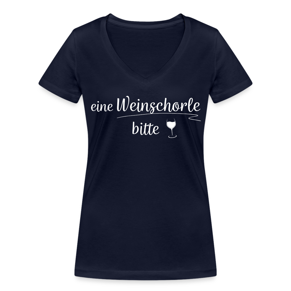 eine Weinschorle bitte - Frauen T-Shirt mit V-Ausschnitt aus 100% Bio-Baumwolle - Navy