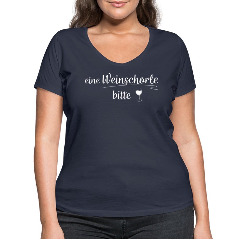 eine Weinschorle bitte - Frauen T-Shirt mit V-Ausschnitt aus 100% Bio-Baumwolle - Navy