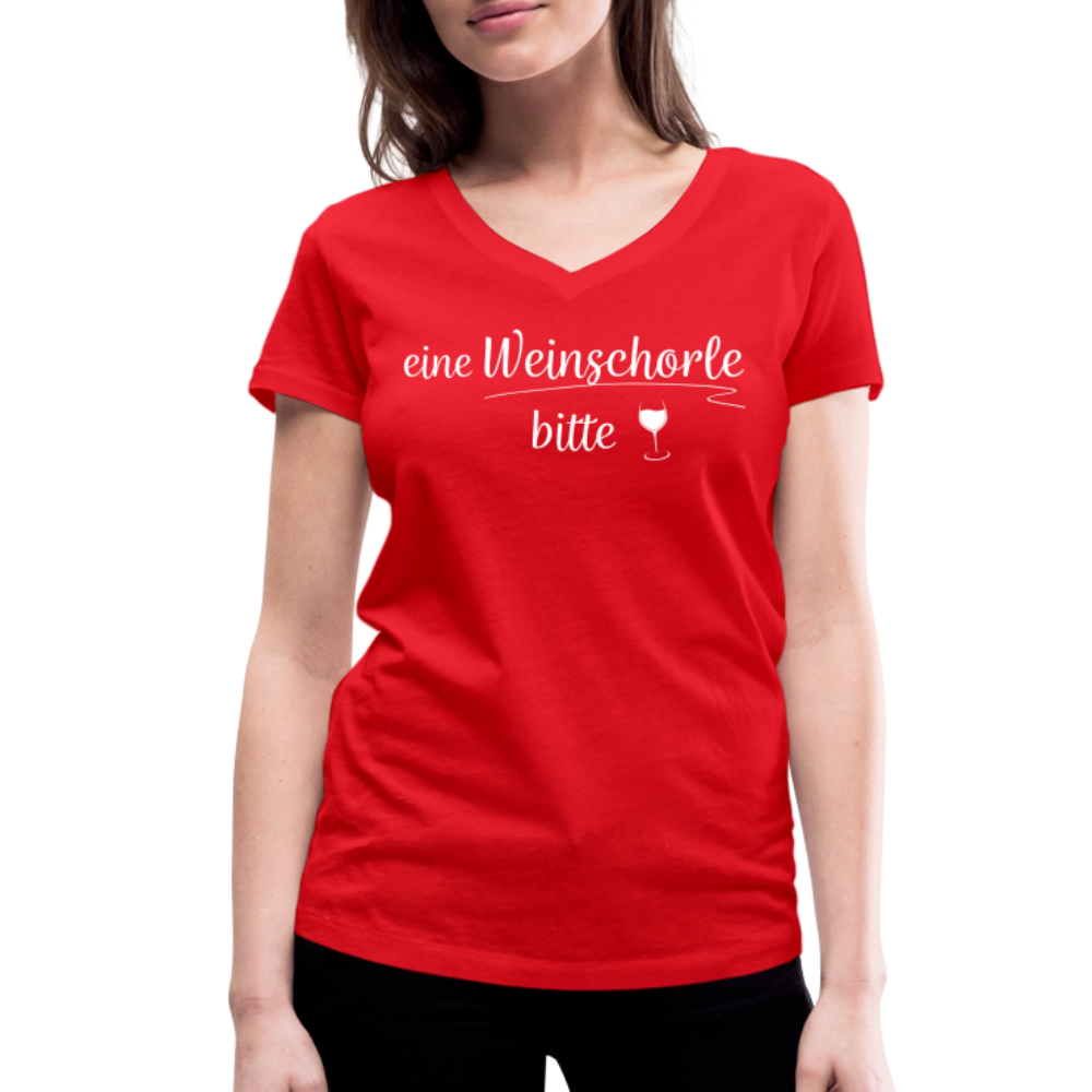 eine Weinschorle bitte - Frauen T-Shirt mit V-Ausschnitt aus 100% Bio-Baumwolle - Rot