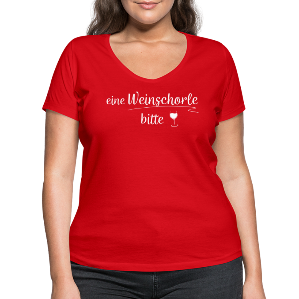 eine Weinschorle bitte - Frauen T-Shirt mit V-Ausschnitt aus 100% Bio-Baumwolle - Rot