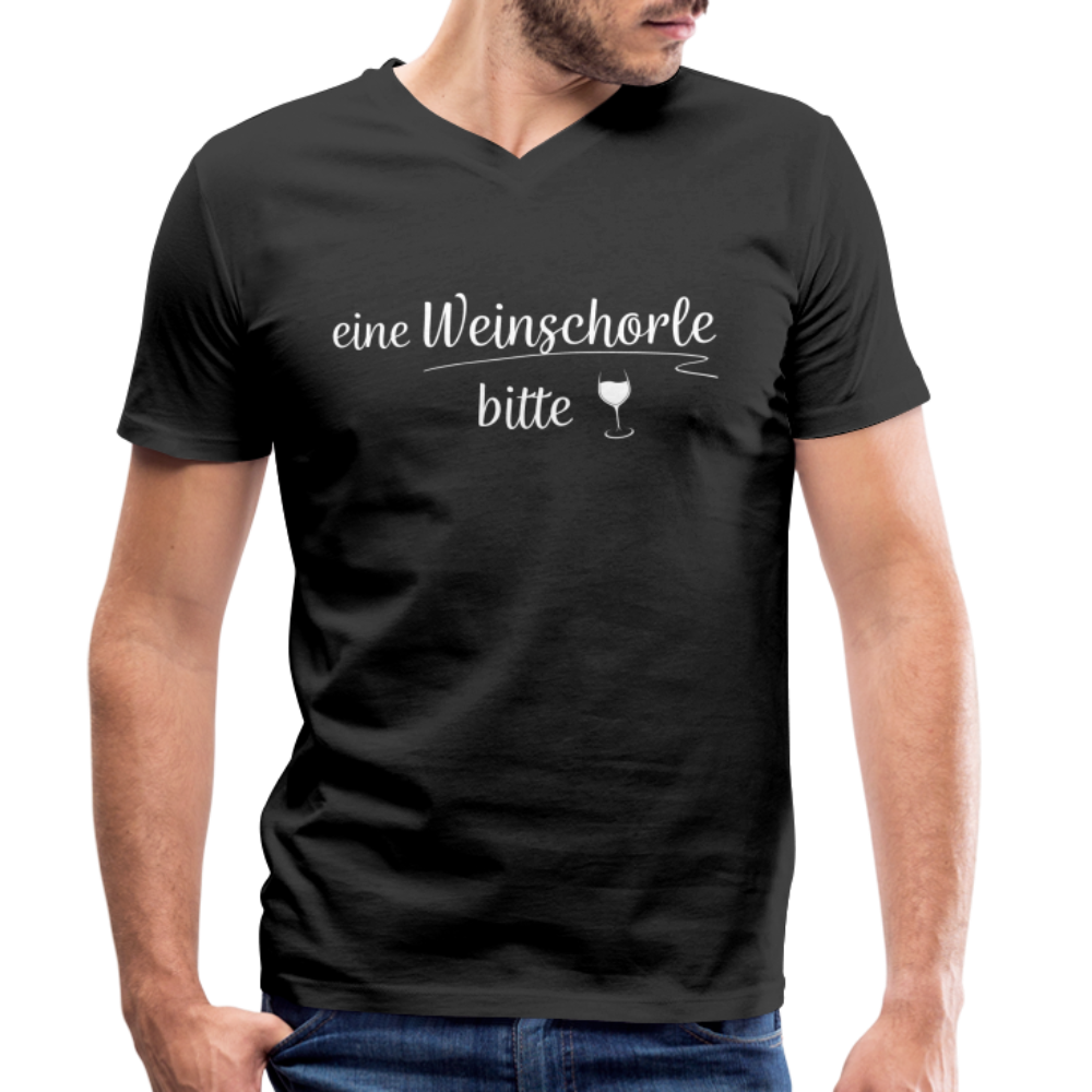 eine Weinschorle bitte - Männer T-Shirt mit V-Ausschnitt aus 100% Bio-Baumwolle - Schwarz