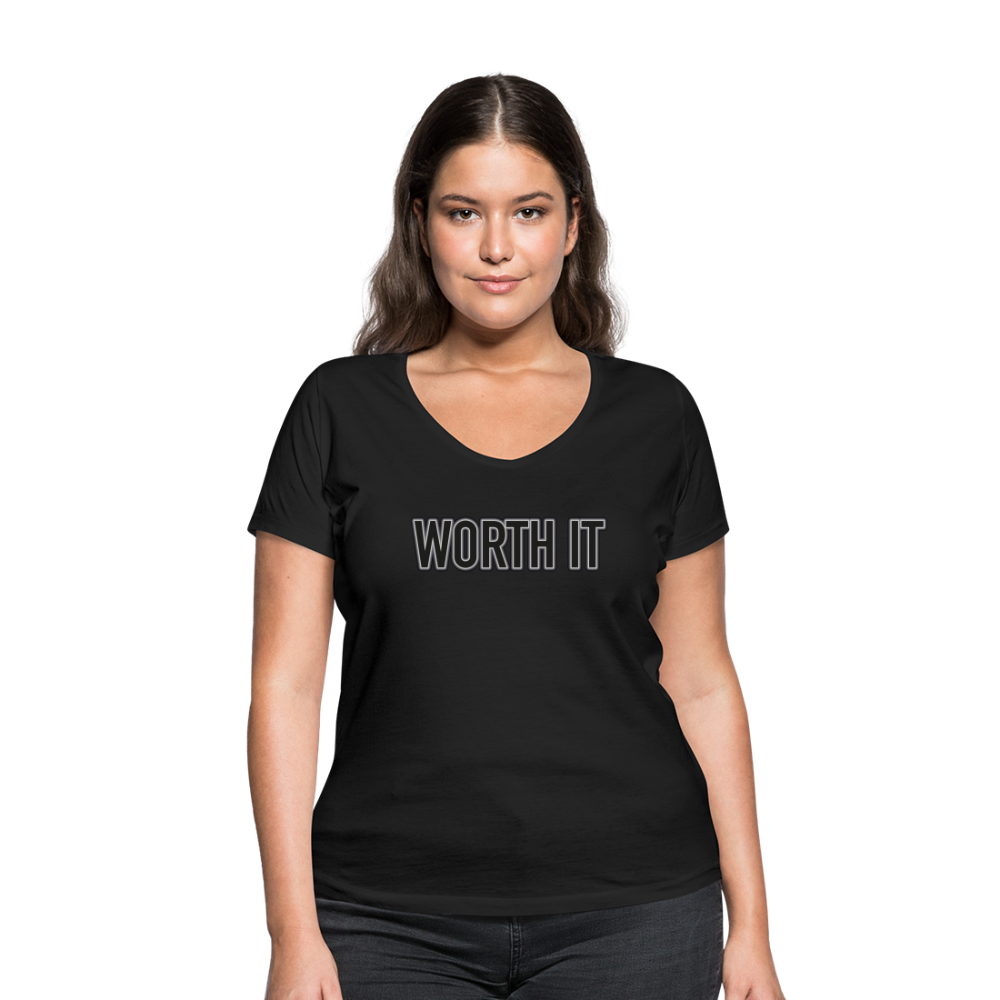 Worth it - Frauen T-Shirt mit V-Ausschnitt aus 100% Bio-Baumwolle - Schwarz