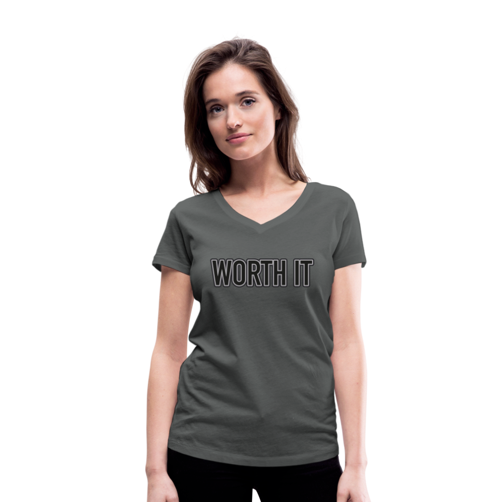 Worth it - Frauen T-Shirt mit V-Ausschnitt aus 100% Bio-Baumwolle - Anthrazit