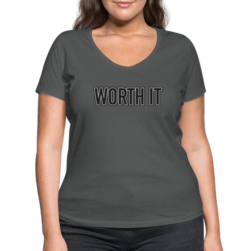 Worth it - Frauen T-Shirt mit V-Ausschnitt aus 100% Bio-Baumwolle - Anthrazit