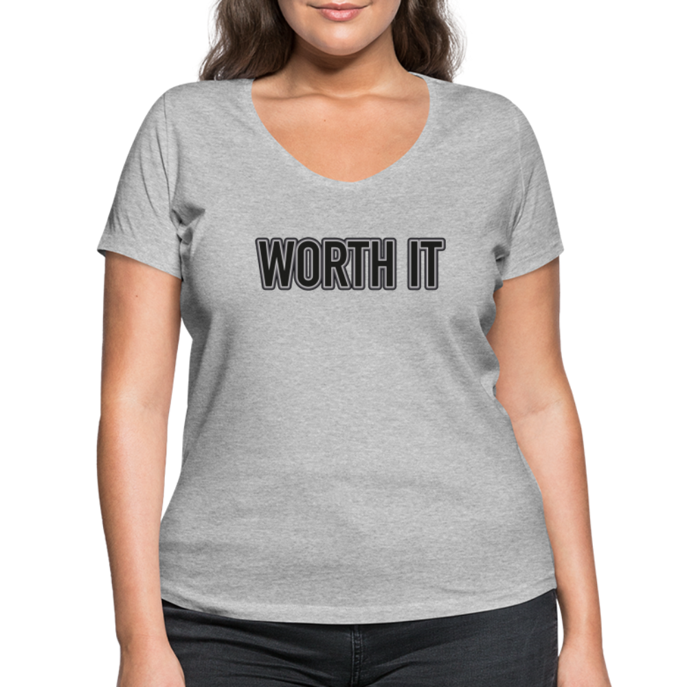 Worth it - Frauen T-Shirt mit V-Ausschnitt aus 100% Bio-Baumwolle - Grau meliert