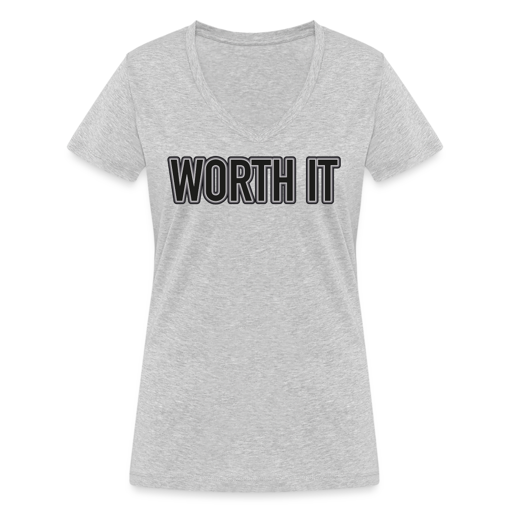 Worth it - Frauen T-Shirt mit V-Ausschnitt aus 100% Bio-Baumwolle - Grau meliert