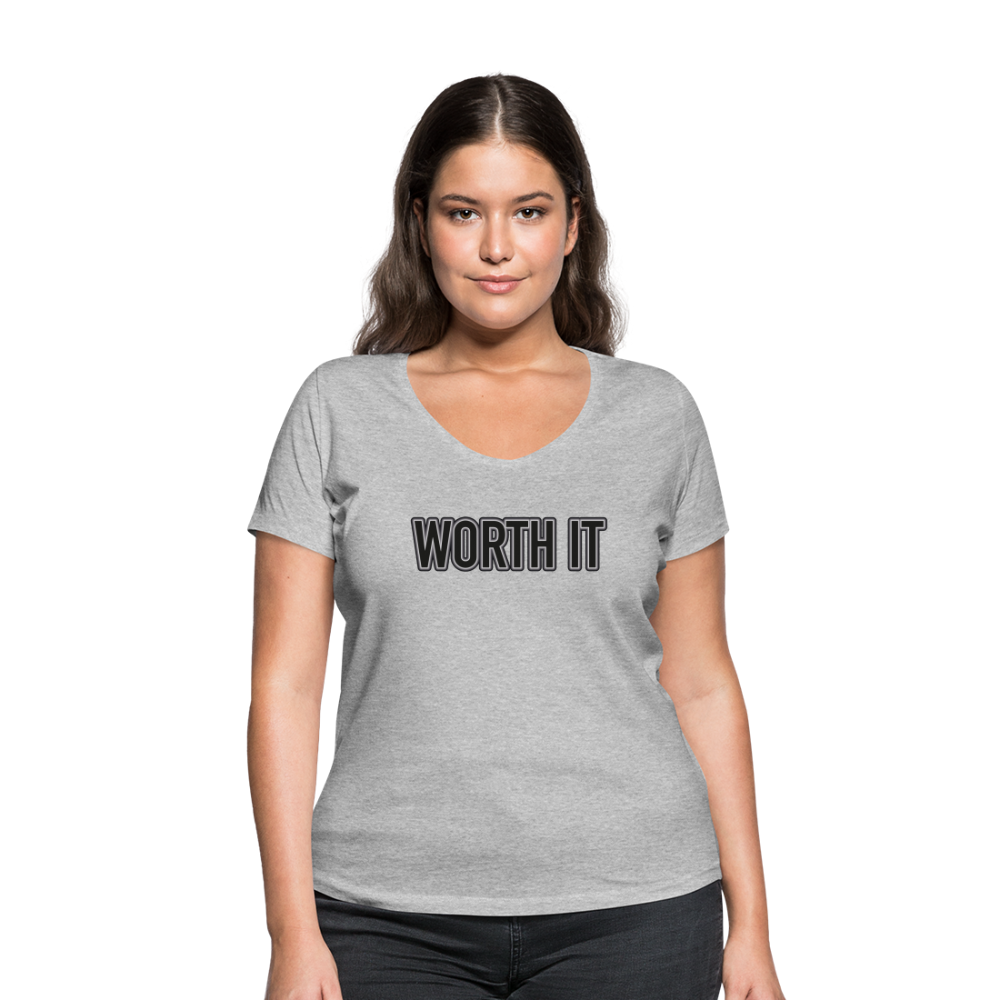 Worth it - Frauen T-Shirt mit V-Ausschnitt aus 100% Bio-Baumwolle - Grau meliert