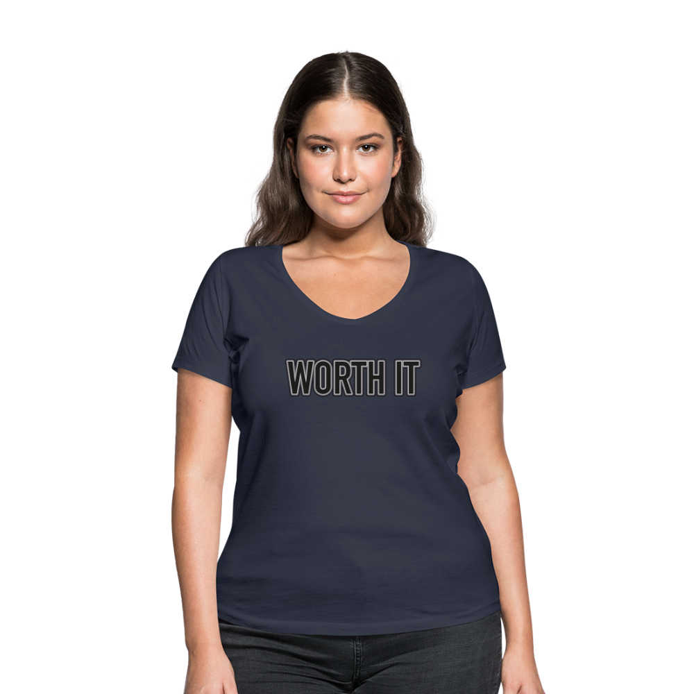 Worth it - Frauen T-Shirt mit V-Ausschnitt aus 100% Bio-Baumwolle - Navy