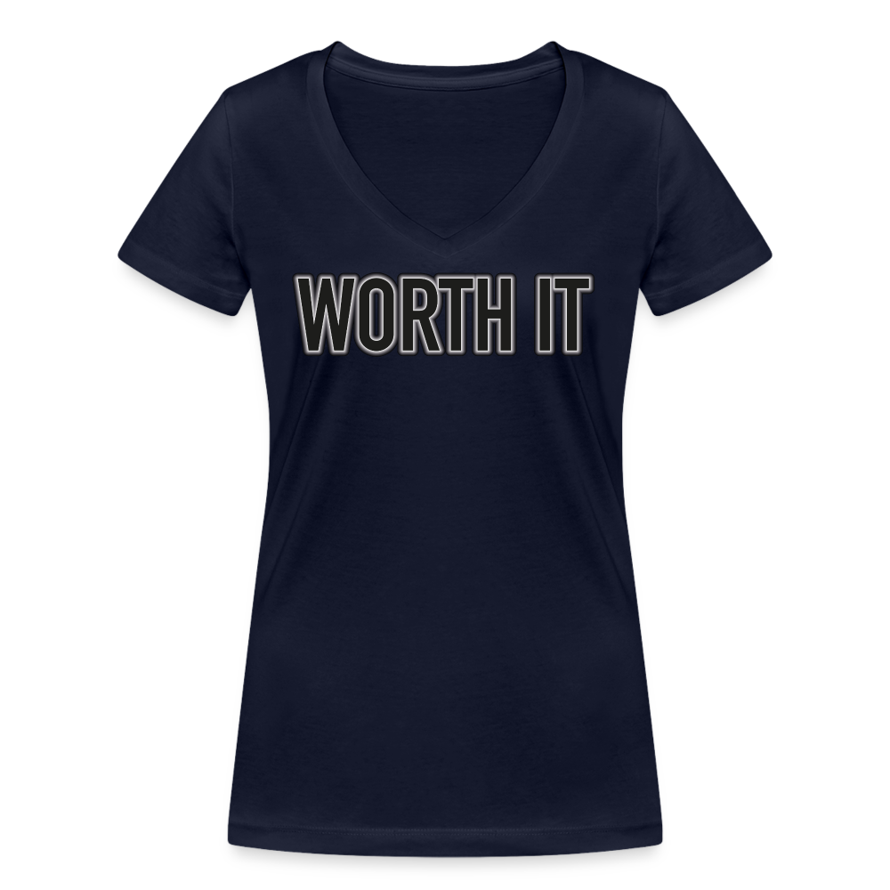 Worth it - Frauen T-Shirt mit V-Ausschnitt aus 100% Bio-Baumwolle - Navy