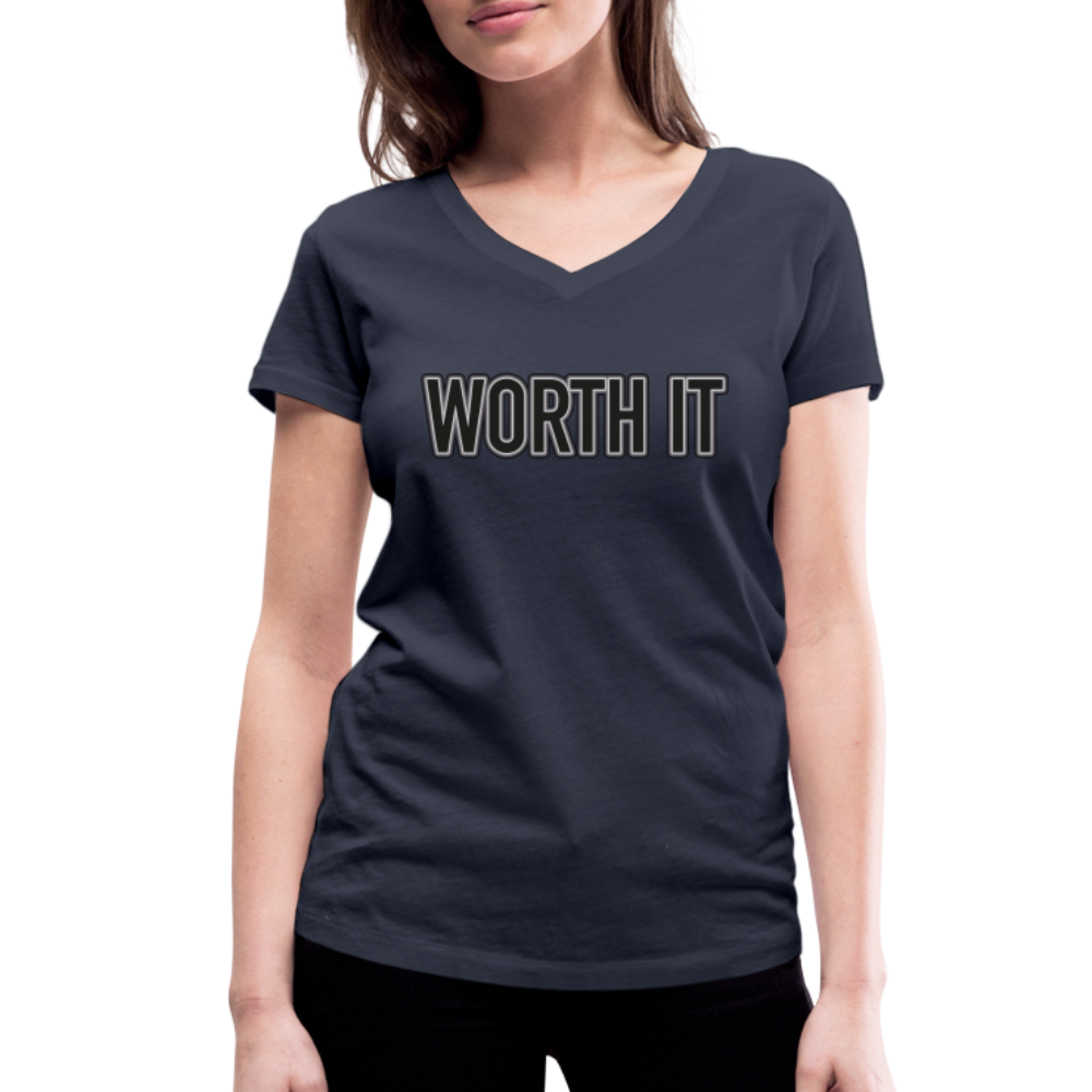 Worth it - Frauen T-Shirt mit V-Ausschnitt aus 100% Bio-Baumwolle - Navy