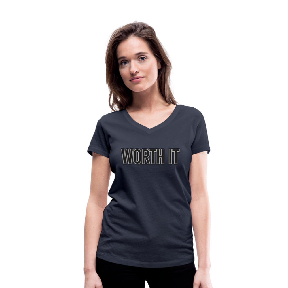 Worth it - Frauen T-Shirt mit V-Ausschnitt aus 100% Bio-Baumwolle - Navy