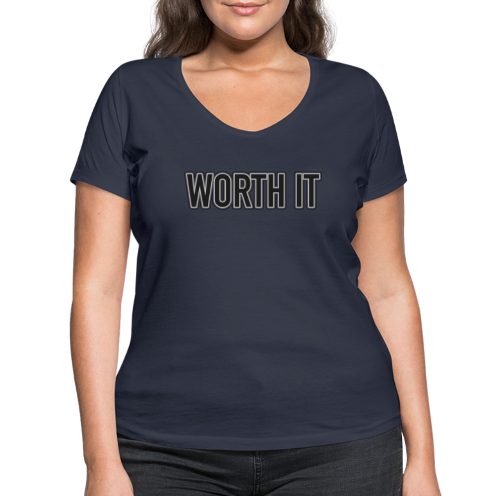 Worth it - Frauen T-Shirt mit V-Ausschnitt aus 100% Bio-Baumwolle - Navy