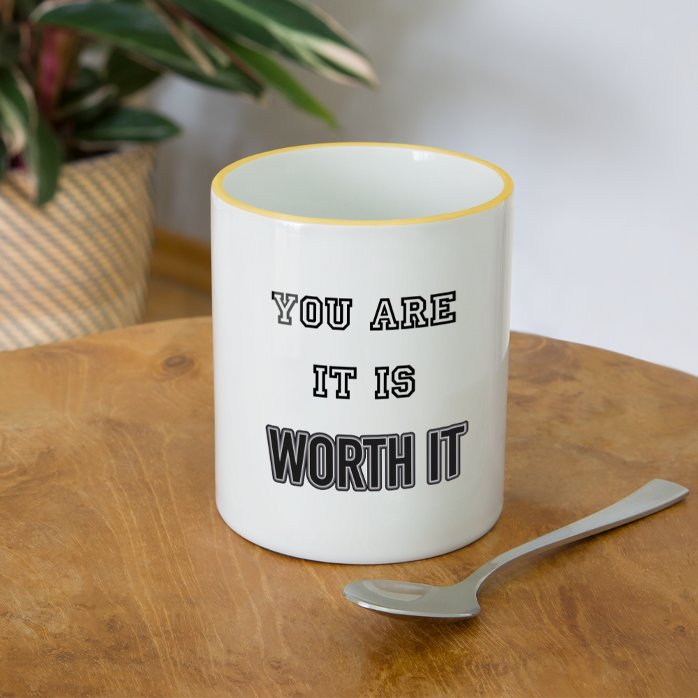 Worth it - Tasse zweifarbig 325 ml - Weiß/Gelb