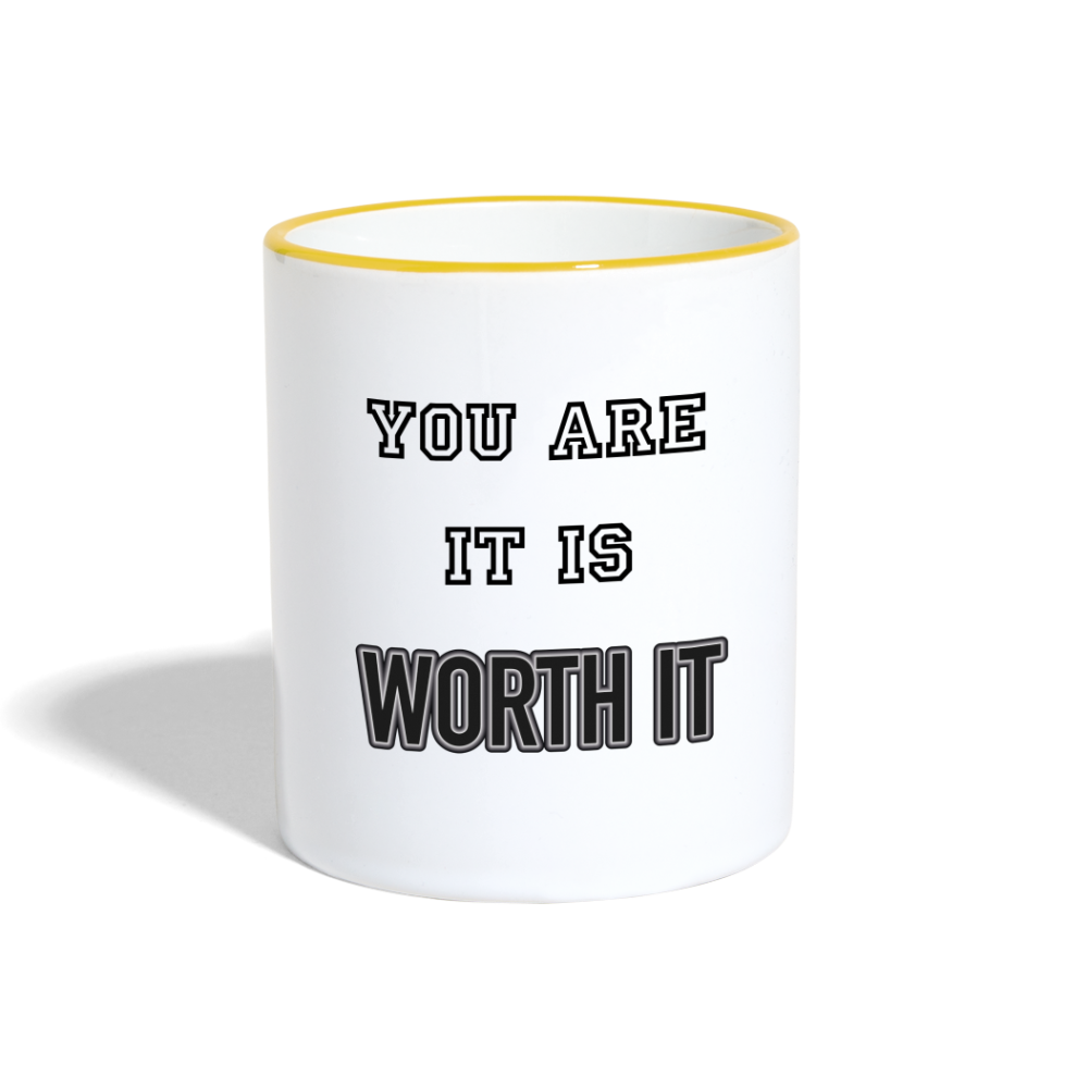Worth it - Tasse zweifarbig 325 ml - Weiß/Gelb