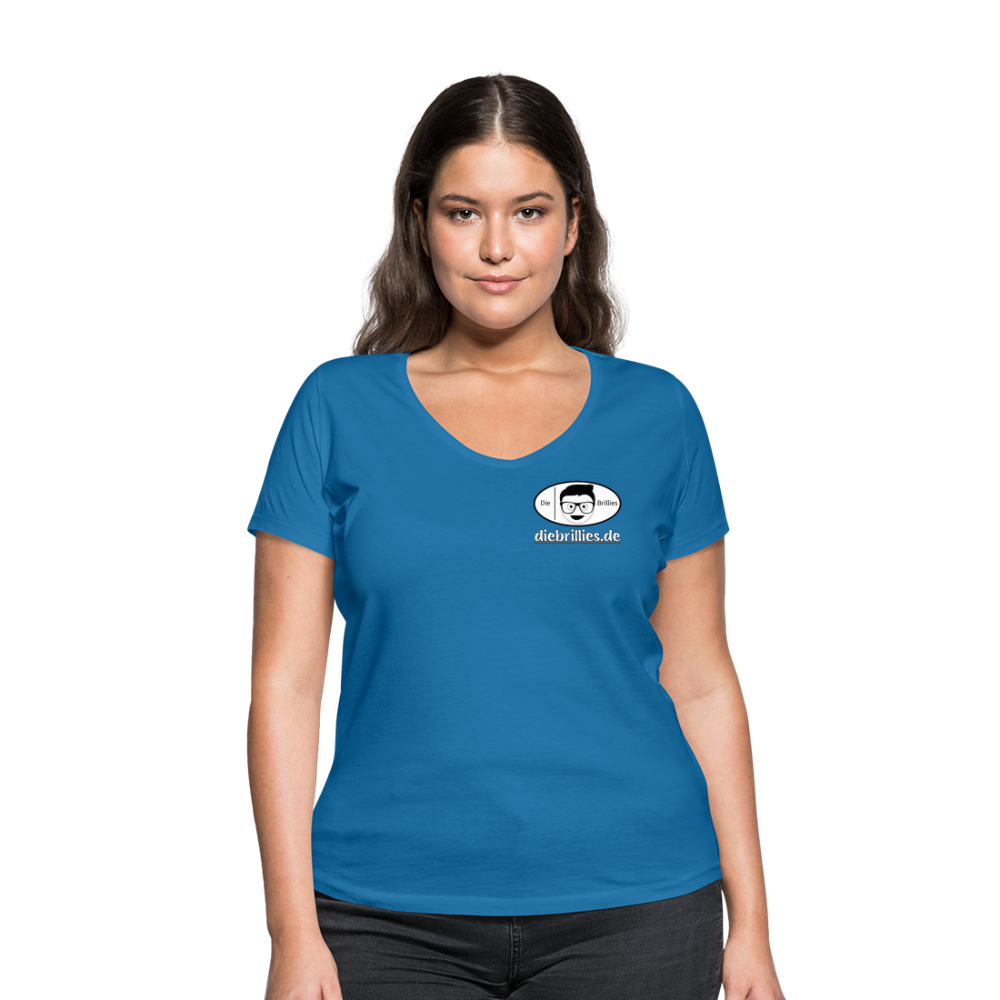 Die Brillies Fanedition - Frauen T-Shirt mit V-Ausschnitt aus 100% Bio-Baumwolle - Pfauenblau
