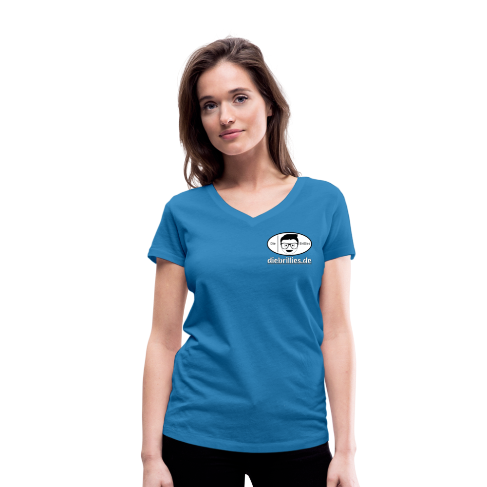 Die Brillies Fanedition - Frauen T-Shirt mit V-Ausschnitt aus 100% Bio-Baumwolle - Pfauenblau