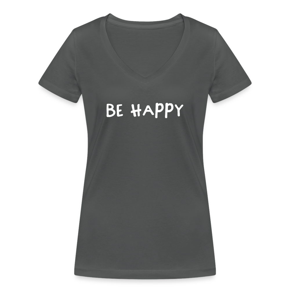 Be Happy - Frauen T-Shirt mit V-Ausschnitt aus 100% Bio-Baumwolle - Anthrazit