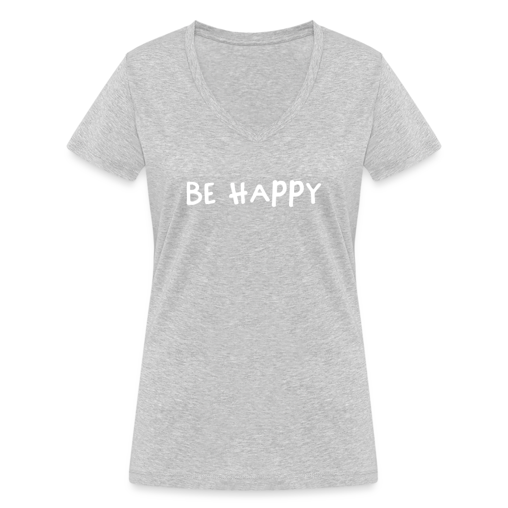 Be Happy - Frauen T-Shirt mit V-Ausschnitt aus 100% Bio-Baumwolle - Grau meliert