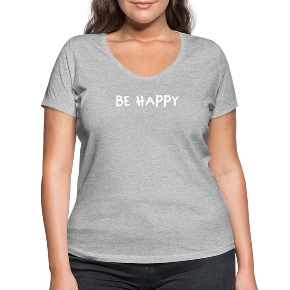Be Happy - Frauen T-Shirt mit V-Ausschnitt aus 100% Bio-Baumwolle - Grau meliert