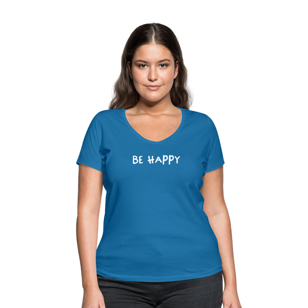 Be Happy - Frauen T-Shirt mit V-Ausschnitt aus 100% Bio-Baumwolle - Pfauenblau