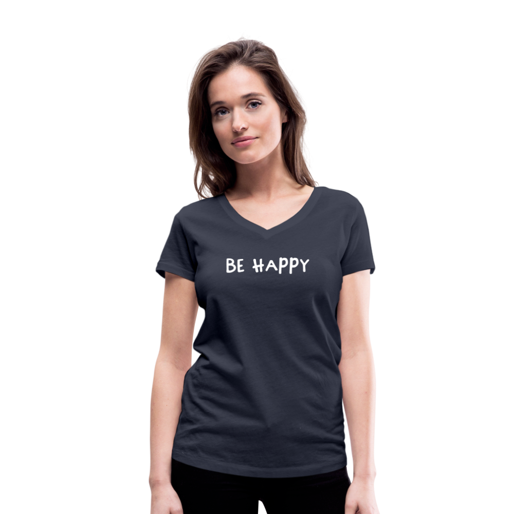 Be Happy - Frauen T-Shirt mit V-Ausschnitt aus 100% Bio-Baumwolle - Navy