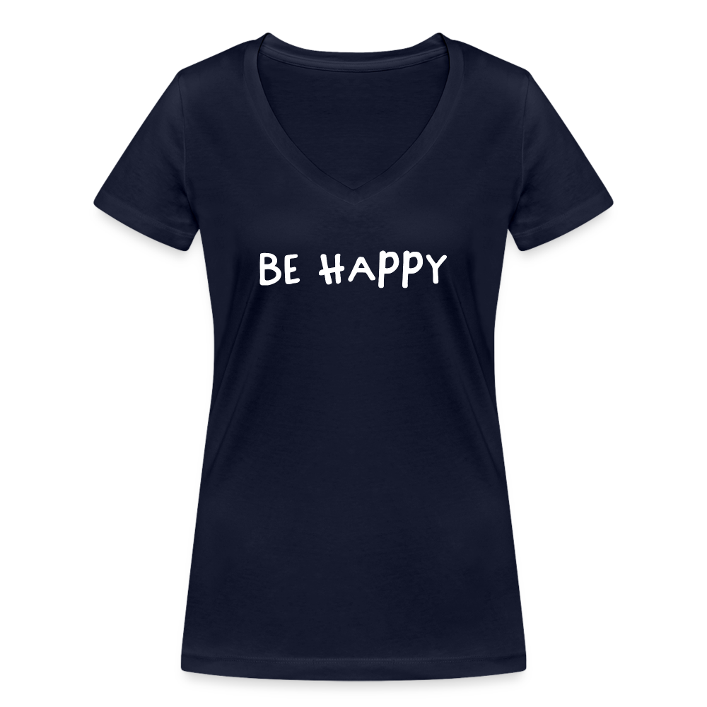 Be Happy - Frauen T-Shirt mit V-Ausschnitt aus 100% Bio-Baumwolle - Navy